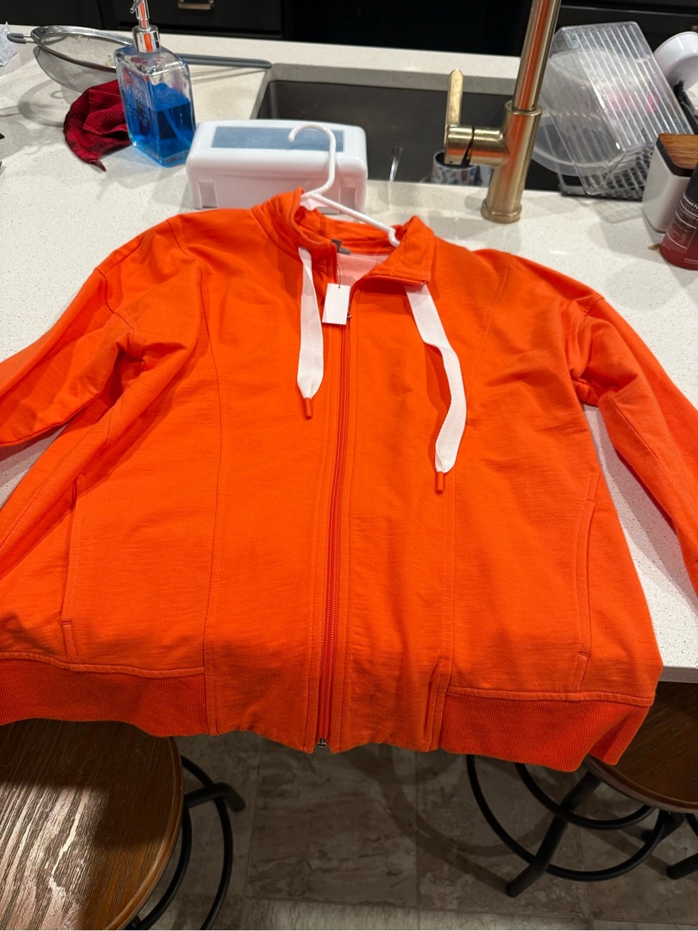 Talbots Bright Orange Kids Zip-Front Hoodie with White Drawstrings